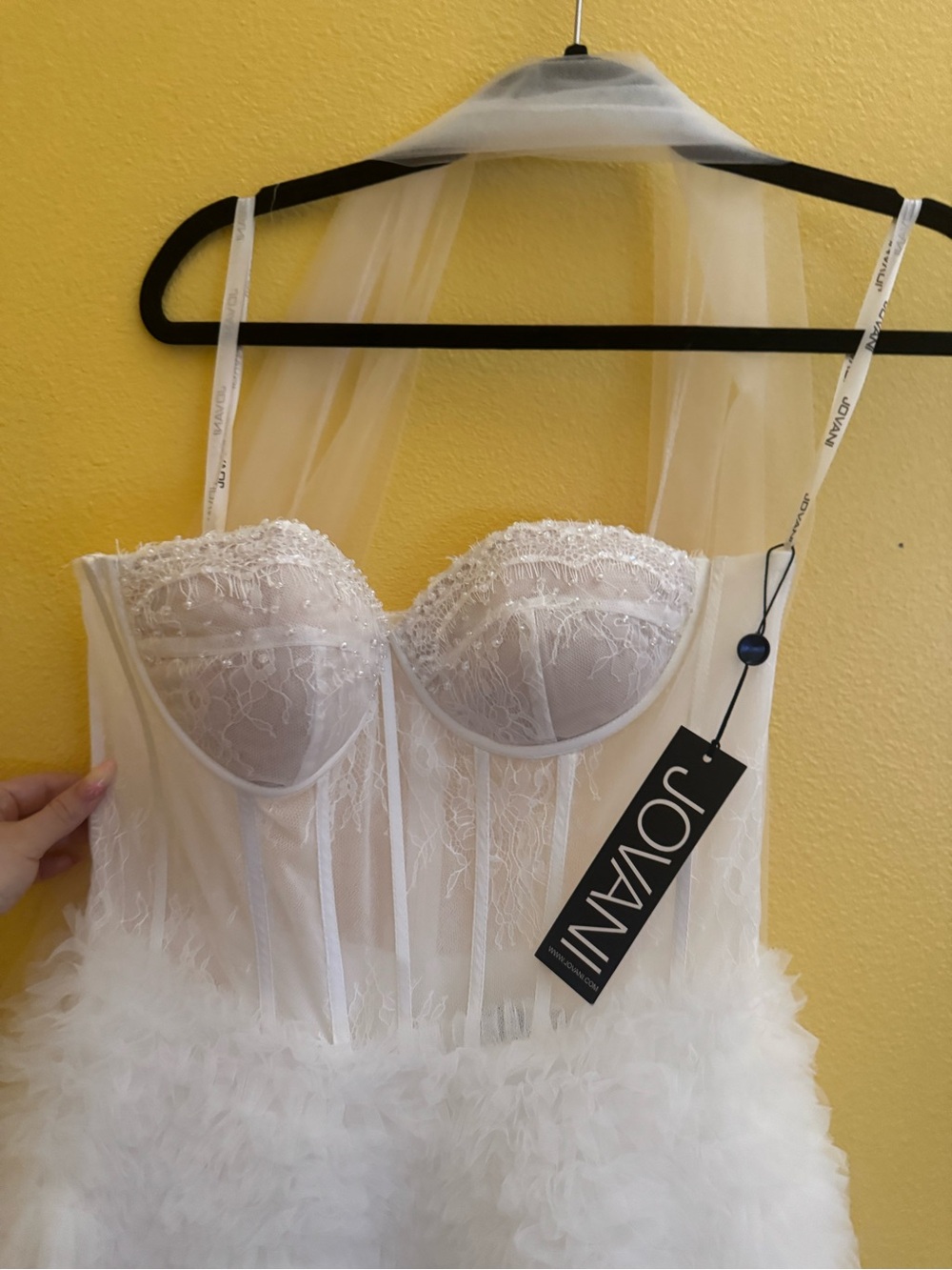 Jovani White Strapless Lace Corset Tulle mini bridal Dress - Picture 5 of 5